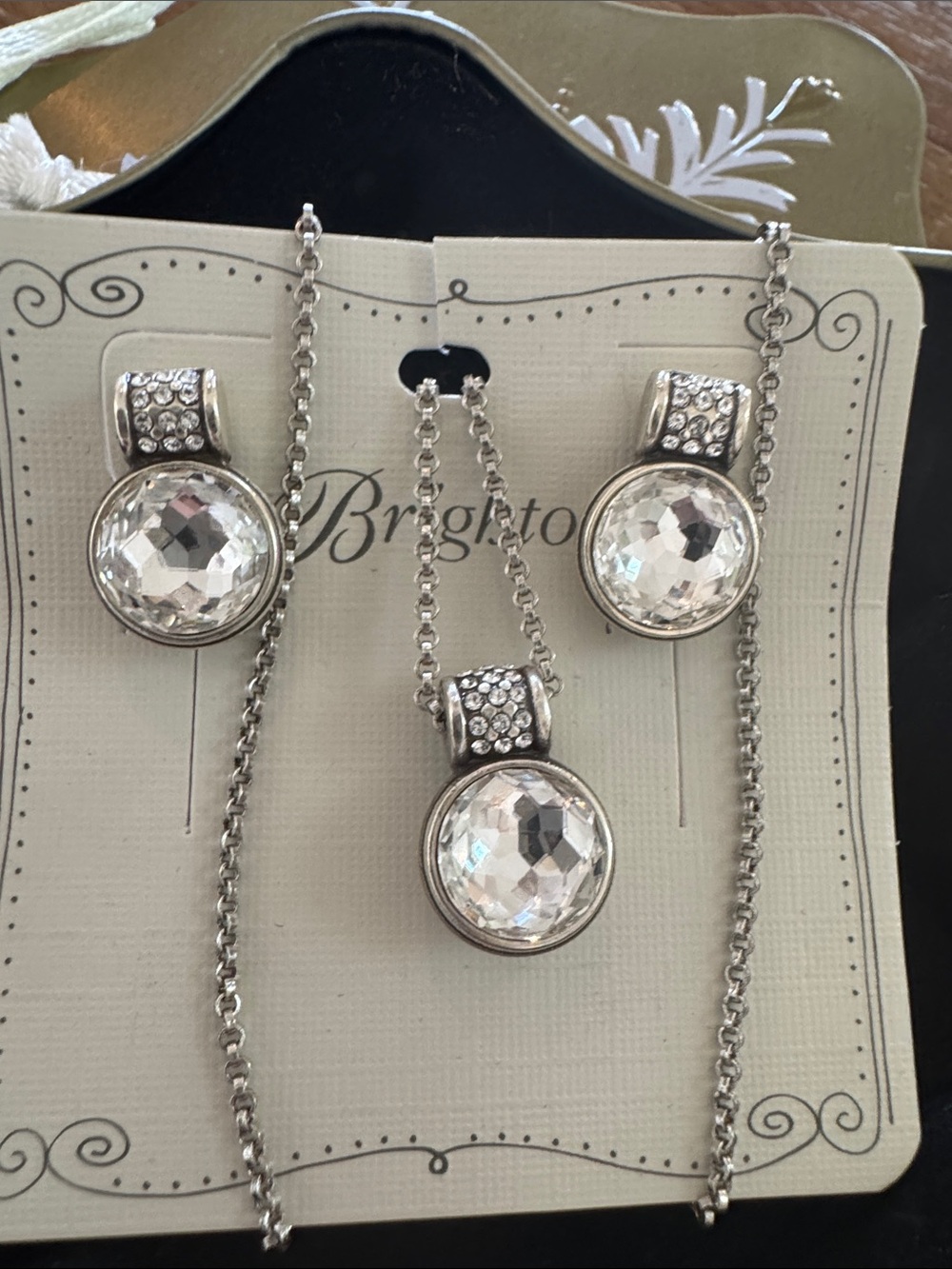 Brighton Meridian Silver-Tone Clear Crystal Pendant Necklace & Matching Earrings